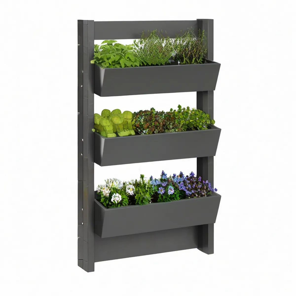 Vertikales Pflanzregal mit 3 Pflanzkästen, 60 x 22 x 120 cm, Anthrazit