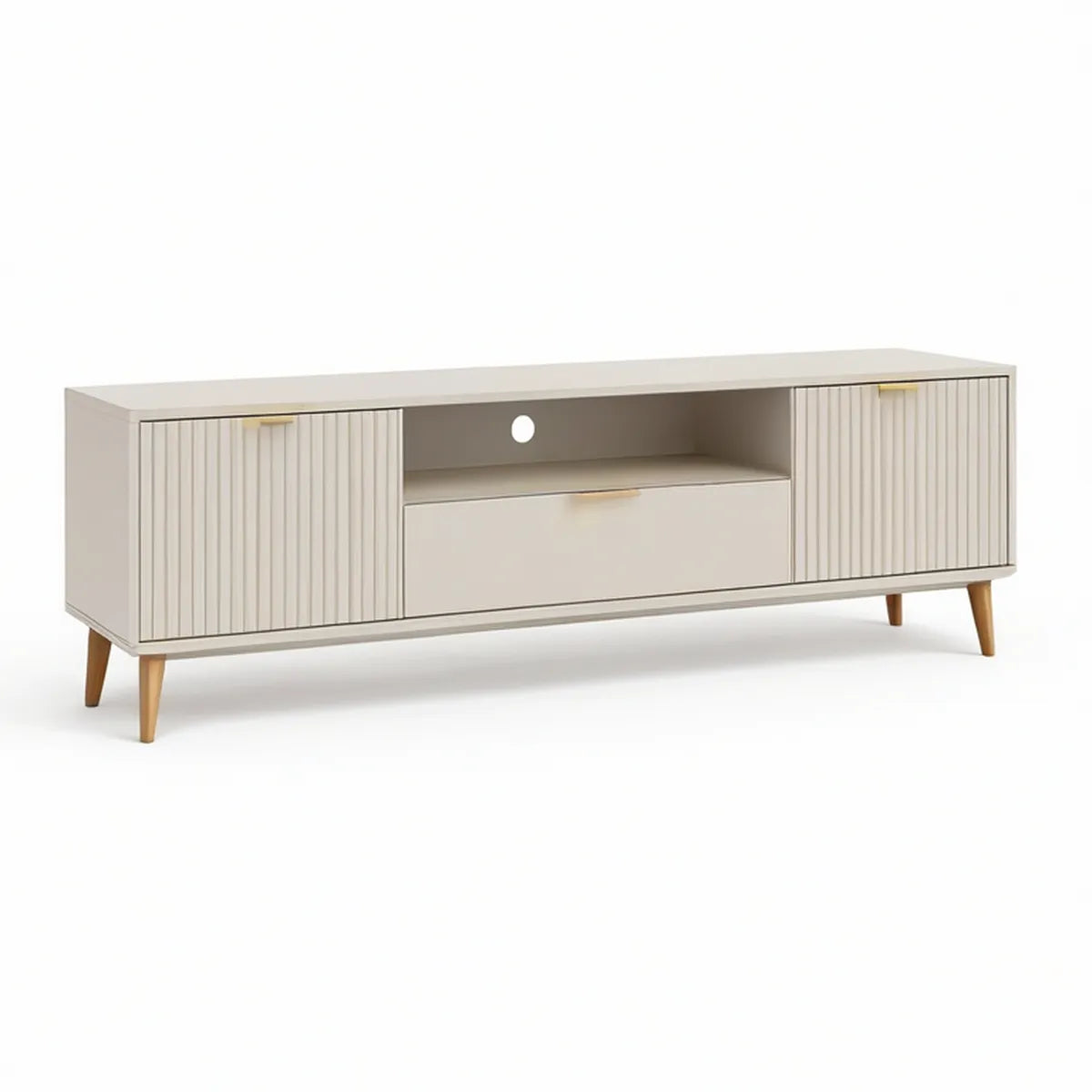 TV-Lowboard 160 x 40 x 55 cm aus MDF in Creme mit 2 Türen, Schublade und offenem Fach
