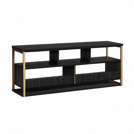 TV-Lowboard aus MDF und Stahl, 140 x 40 x 60 cm, Schwarz/Gold