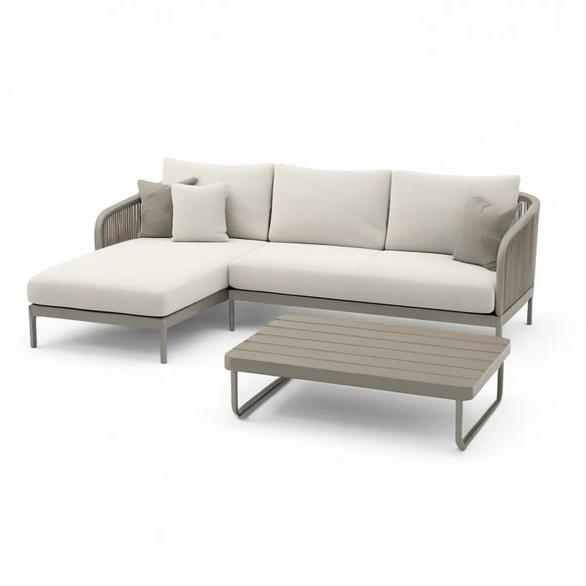 Gartenlounge-Set mit linkem Ecksofa und Couchtisch, 230 x 150 x 78 cm, Beige/Grau