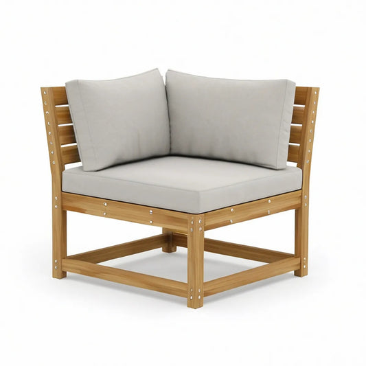 Garten-Lounge-Eckelement aus massivem Teakholz, 80 x 80 x 70 cm, Naturbraun/Creme