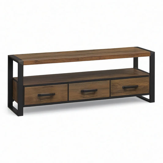 TV-Lowboard aus massivem Mangoholz und Stahl, 140 x 40 x 60 cm, Braun/Schwarz