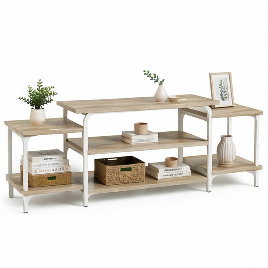 3-teiliges TV-Möbel-Set mit 5 Ablagen in Eichenoptik und Weiss, 170 x 40 x 50 cm